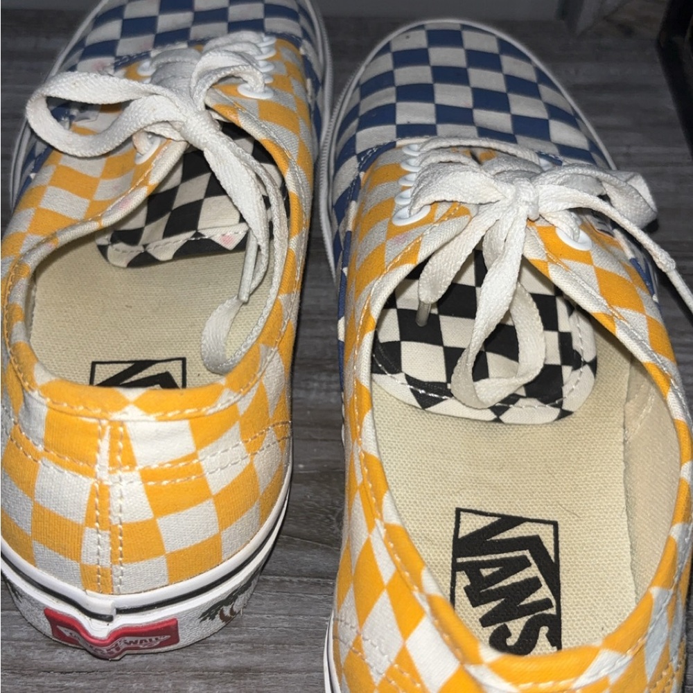 Vans Checkerboard Blue and Yellow Women's Shoes - Picture 4 of 5